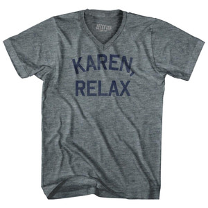Karen, Relax Adult Tri-Blend V-Neck T-Shirt - Athletic Grey