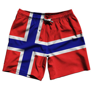 Norway Country Flag 7.5" Swim Shorts Made in USA-Blue Red Norway Country Flag 7.5" Swim Shorts Made in USA-Blue Red