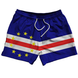 Cape Verde Country Flag 5" Swim Shorts Made in USA - Blue White Cape Verde Country Flag 5" Swim Shorts Made in USA - Blue White