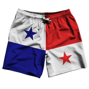 Panama Country Flag 7.5" Swim Shorts Made in USA - Blue Red White Panama Country Flag 7.5" Swim Shorts Made in USA - Blue Red White