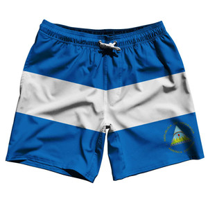 Nicaragua Country Flag 7.5" Swim Shorts Made in USA - Blue White