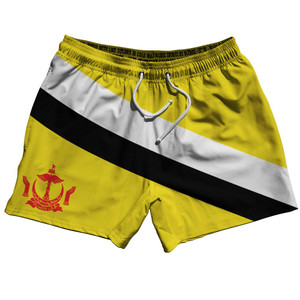 Brunei Country Flag 5" Swim Shorts Made in USA-Yellow Black Brunei Country Flag 5" Swim Shorts Made in USA-Yellow Black
