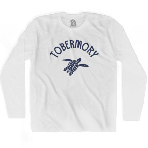 Tobermory Beach Sea Turtle Adult Cotton Long Sleeve T-shirt - White Tobermory Beach Sea Turtle Adult Cotton Long Sleeve T-shirt - White