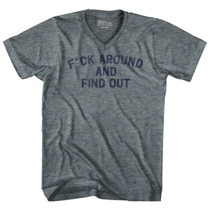 F*uck Around And Find Out Adult Tri-Blend V-neck T-shirt - Athletic Grey