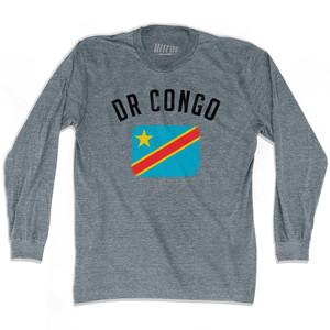 DR Congo Country Flag Heritage Adult Tri-Blend Long Sleeve T-shirt - Athletic Grey