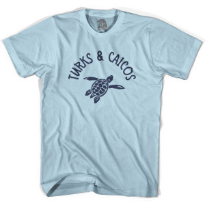 Turks & Caicos Beach Sea Turtle Adult Cotton T-shirt - Light Blue