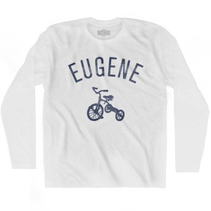 Eugene City Tricycle Adult Cotton Long Sleeve T-shirt - White Eugene City Tricycle Adult Cotton Long Sleeve T-shirt - White