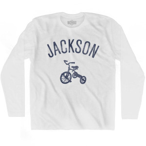 Jackson City Tricycle Adult Cotton Long Sleeve T-shirt - White Jackson City Tricycle Adult Cotton Long Sleeve T-shirt - White