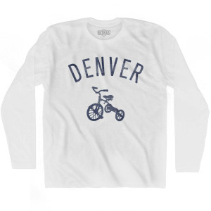 Denver City Tricycle Adult Cotton Long Sleeve T-shirt - White Denver City Tricycle Adult Cotton Long Sleeve T-shirt - White