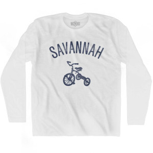 Savannah City Tricycle Adult Cotton Long Sleeve T-shirt - White Savannah City Tricycle Adult Cotton Long Sleeve T-shirt - White