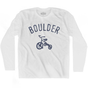 Boulder Tricycle Adult Cotton Long Sleeve T-shirt - White Boulder Tricycle Adult Cotton Long Sleeve T-shirt - White