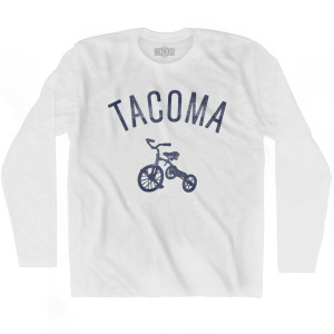 Tacoma City Tricycle Adult Cotton Long Sleeve T-shirt - White Tacoma City Tricycle Adult Cotton Long Sleeve T-shirt - White