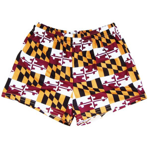 Womens Maryland Flag Quads Burgundy and Gold Sport Shorts Made In USA - Burgandy and Gold