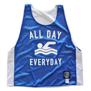 Swimming All Day Everyday Pinnie Made In USA - Royal & White