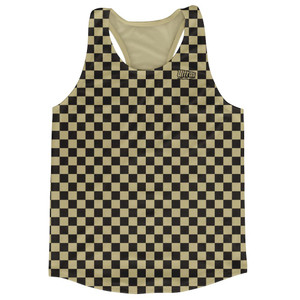 Vegas Gold & Black Micro Checkerboard Running Tank Top Racerback Track and Cross Country Singlet Jersey Made In USA - Vegas Gold & Black Vegas Gold & Black Micro Checkerboard Running Tank Top Racerback Track and Cross Country Singlet Jersey Made In USA - Vegas Gold & Black