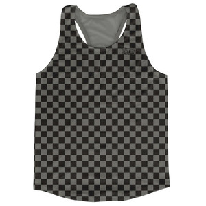 Grey Charcoal & Black Micro Checkerboard Running Tank Top Racerback Track and Cross Country Singlet Jersey Made In USA - Grey Charcoal & Black Grey Charcoal & Black Micro Checkerboard Running Tank Top Racerback Track and Cross Country Singlet Jersey Made In USA - Grey Charcoal & Black