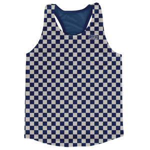 Navy & Cool Grey Micro Checkerboard Running Tank Top Racerback Track and Cross Country Singlet Jersey Made In USA - Navy & Cool Grey Navy & Cool Grey Micro Checkerboard Running Tank Top Racerback Track and Cross Country Singlet Jersey Made In USA - Navy & Cool Grey