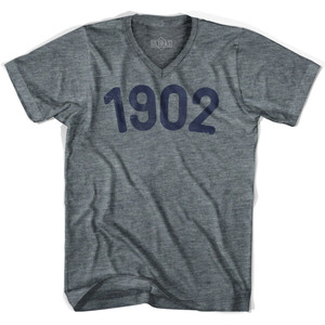 1902 Year Celebration Adult Tri-Blend V-neck Junior Cut Womens T-shirt - Athletic Grey