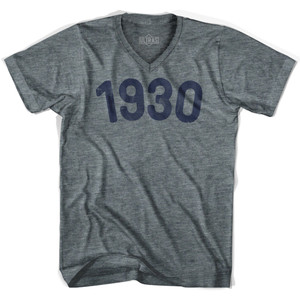 1930 Year Celebration Adult Tri-Blend V-neck Junior Cut Womens T-shirt - Athletic Grey