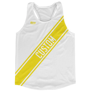 White & Yellow Custom Sash Running Tank Top Racerback Track & Cross Country Singlet Jersey - White & Yellow White & Yellow Custom Sash Running Tank Top Racerback Track & Cross Country Singlet Jersey - White & Yellow