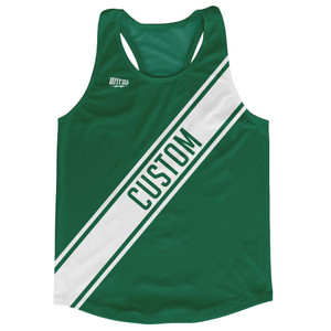 Hunter Green & White Custom Sash Running Tank Top Racerback Track & Cross Country Singlet Jersey - Hunter Green & White Hunter Green & White Custom Sash Running Tank Top Racerback Track & Cross Country Singlet Jersey - Hunter Green & White