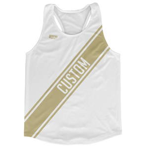 White & Vegas Gold Custom Sash Running Tank Top Racerback Track & Cross Country Singlet Jersey - White & Vegas Gold White & Vegas Gold Custom Sash Running Tank Top Racerback Track & Cross Country Singlet Jersey - White & Vegas Gold