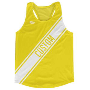 Yellow & White Custom Sash Running Tank Top Racerback Track & Cross Country Singlet Jersey - Yellow & White Yellow & White Custom Sash Running Tank Top Racerback Track & Cross Country Singlet Jersey - Yellow & White