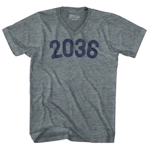 2036 Year Celebration Tri-Blend V-neck Womens Junior Cut T-shirt - Athletic Grey