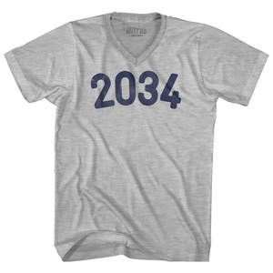 2034 Year Celebration Adult Cotton V-neck T-shirt - Grey Heather 2034 Year Celebration Adult Cotton V-neck T-shirt - Grey Heather
