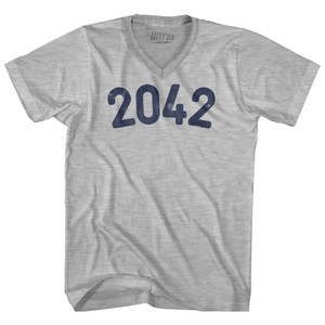 2042 Year Celebration Adult Cotton V-neck T-shirt - Grey Heather