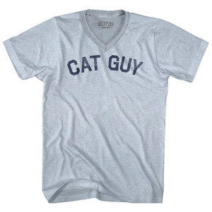 Cat Guy Adult Tri-Blend V-neck T-shirt - Athletic White