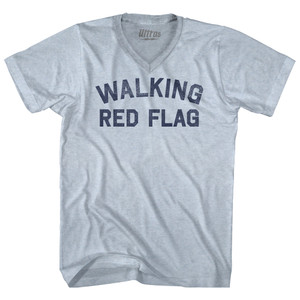 Walking Red Flag Adult Tri-Blend V-neck T-shirt - Athletic White