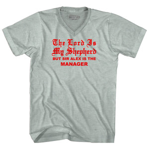 The Lord Is My Sheperd Sir Alex Adult Tri-Blend V-neck T-shirt - Athletic Cool Grey The Lord Is My Sheperd Sir Alex Adult Tri-Blend V-neck T-shirt - Athletic Cool Grey