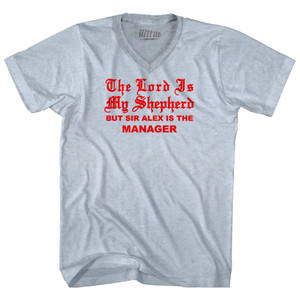The Lord Is My Sheperd Sir Alex Adult Tri-Blend V-neck T-shirt - Athletic White The Lord Is My Sheperd Sir Alex Adult Tri-Blend V-neck T-shirt - Athletic White