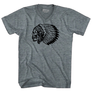 Skull Headdress Tri-Blend V-neck Womens Junior Cut T-shirt - Athletic Grey Skull Headdress Tri-Blend V-neck Womens Junior Cut T-shirt - Athletic Grey