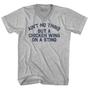 Ain't No Thing But A Chicken Wing On A Sting Adult Cotton V-neck T-shirt - Grey Heather Ain't No Thing But A Chicken Wing On A Sting Adult Cotton V-neck T-shirt - Grey Heather