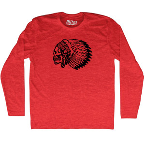 Skull Headdress Adult Tri-Blend Long Sleeve T-shirt - Athletic Red Skull Headdress Adult Tri-Blend Long Sleeve T-shirt - Athletic Red