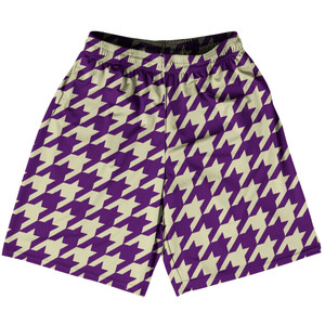 Purple Medium And Vegas Gold Houndstooth Basketball Practice Shorts Made In USA Purple Medium And Vegas Gold Houndstooth Basketball Practice Shorts Made In USA