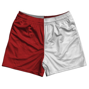 Red Dark And White Quad Color Rugby Gym Short 5 Inch Inseam With Pockets Made In USA Red Dark And White Quad Color Rugby Gym Short 5 Inch Inseam With Pockets Made In USA