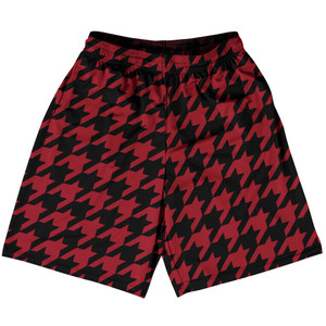 Red Cardinal And Black Houndstooth Basketball Practice Shorts Made In USA Red Cardinal And Black Houndstooth Basketball Practice Shorts Made In USA