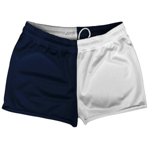 Blue Navy And White Quad Color Shorty Short Gym Shorts 2.5" Inseam Made In USA Blue Navy And White Quad Color Shorty Short Gym Shorts 2.5" Inseam Made In USA