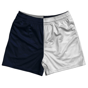 Blue Navy And White Quad Color Rugby Gym Short 5 Inch Inseam With Pockets Made In USA Blue Navy And White Quad Color Rugby Gym Short 5 Inch Inseam With Pockets Made In USA