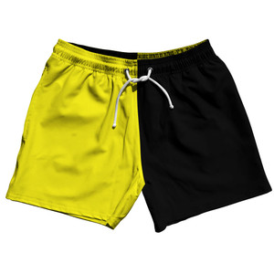 Yellow Bright And Black Quad Color 5" Swim Shorts Made In USA
