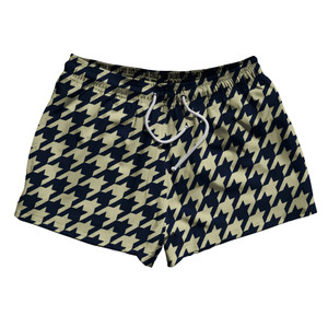 Blue Navy And Vegas Gold Houndstooth 2.5" Swim Shorts Made In USA Blue Navy And Vegas Gold Houndstooth 2.5" Swim Shorts Made In USA