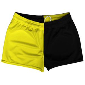 Yellow Bright And Black Quad Color Shorty Short Gym Shorts 2.5" Inseam Made In USA Yellow Bright And Black Quad Color Shorty Short Gym Shorts 2.5" Inseam Made In USA