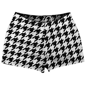 Black And White Houndstooth Shorty Short Gym Shorts 2.5" Inseam Made In USA Black And White Houndstooth Shorty Short Gym Shorts 2.5" Inseam Made In USA