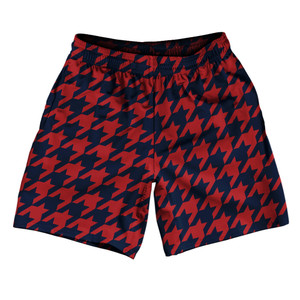 Blue Navy And Red Dark Houndstooth Athletic Running Fitness Exercise Shorts 7" Inseam Shorts Made In USA Blue Navy And Red Dark Houndstooth Athletic Running Fitness Exercise Shorts 7" Inseam Shorts Made In USA