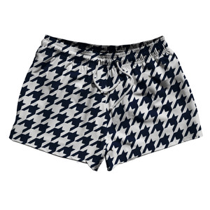 Blue Navy And White Houndstooth 2.5" Swim Shorts Made In USA Blue Navy And White Houndstooth 2.5" Swim Shorts Made In USA