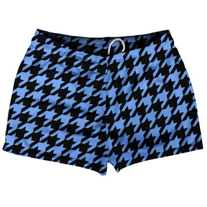 Blue Carolina And Black Houndstooth Shorty Short Gym Shorts 2.5" Inseam Made In USA Blue Carolina And Black Houndstooth Shorty Short Gym Shorts 2.5" Inseam Made In USA