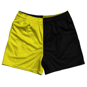 Yellow Bright And Black Quad Color Rugby Gym Short 5 Inch Inseam With Pockets Made In USA Yellow Bright And Black Quad Color Rugby Gym Short 5 Inch Inseam With Pockets Made In USA
